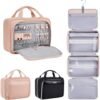 OlarHike Travel Toiletry Hanging Bag Waterproof Leather Bags, Makeup, Toiletries, Jewelry, Travel Essentials 3 in 1 Packing Organizers, Cosmetic Travel-Sized Container, Large Capacity for Women (Pink)